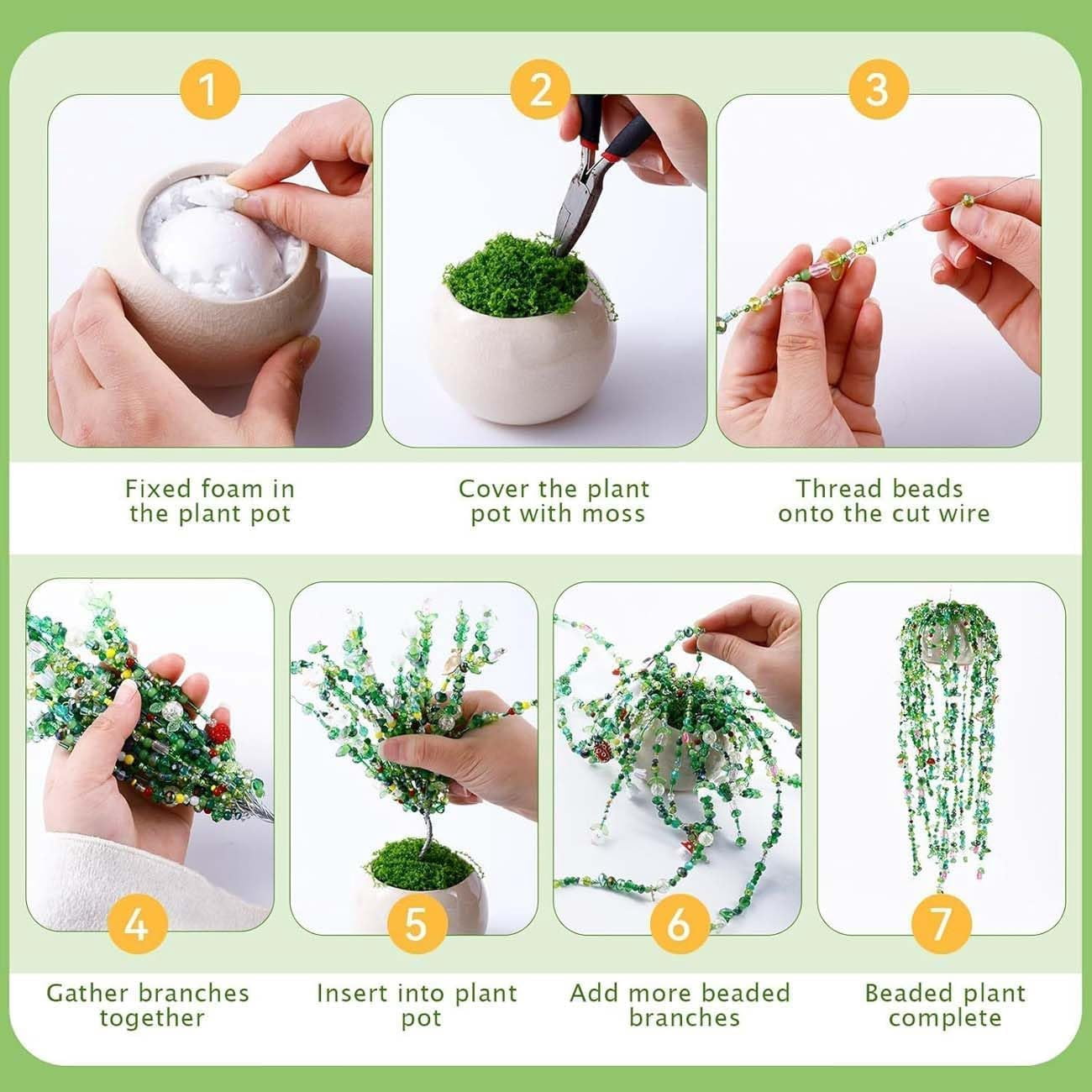 5500 Pcs DIY Beaded Plant Kit, Forever Plant Beaded Leaf Flower Beads Plant Making Equipped with a Flower Pot,Green Glass Crystal Waterdrop for Jewelry Making DIY Craft (1 Set)