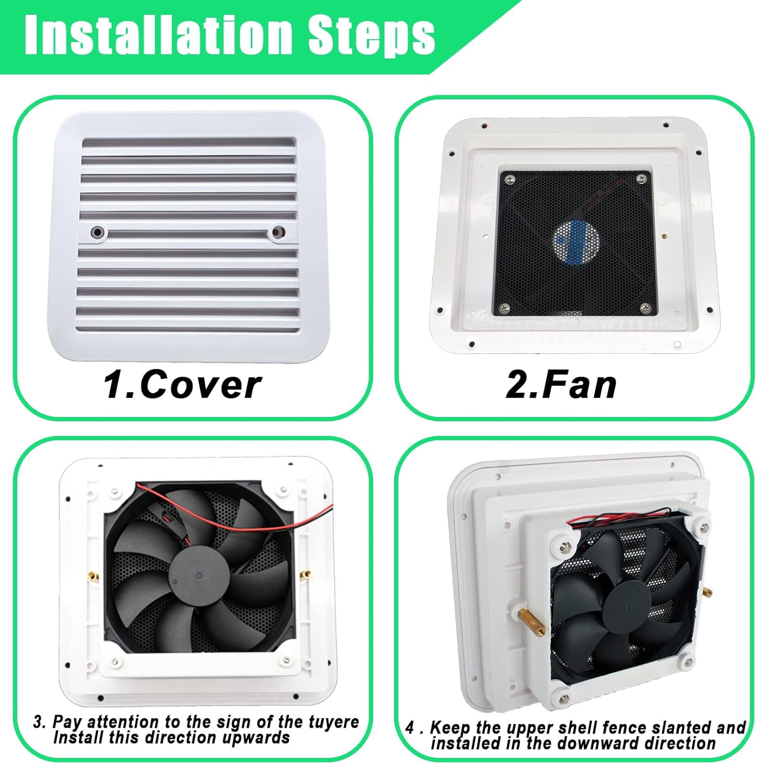RV Side Vent Fan, 2.4W 12V One-Way Silent Wind Air Ventilation Exhaust Fan for Caravan, Motorhome, Camper, White