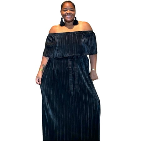 Black Pleated Off The Shoulder Maxi Dress