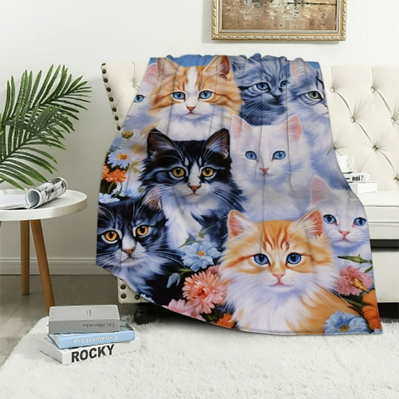 COMIO  Cat Blanket for Cat Lover Flannel Blanket Camping Blankets Warm Comfortable Home Car Blankets Travel Blankets Gifts for Cat Lovers