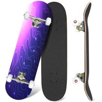 31'' Complete Skateboard 7 Layer Canadian Maple Double Kick Deck Skateboards abstract violet flame clip art Skate Board for Beginner Adult Gifts