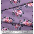 thumbnail image 3 of Soimoi Tissu en Voile de Coton Violet Imprimé Feuilles & Roses au Mètre 42 Pouces de Large, 3 of 3