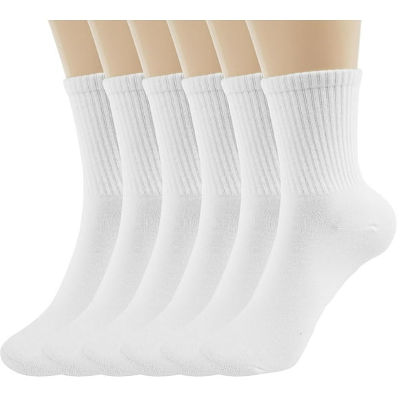 Women Casual Calf Socks - Cute Cotton Crew Socks - Soft Above Ankle Sock 6 Pairs Size 5-10 (White)