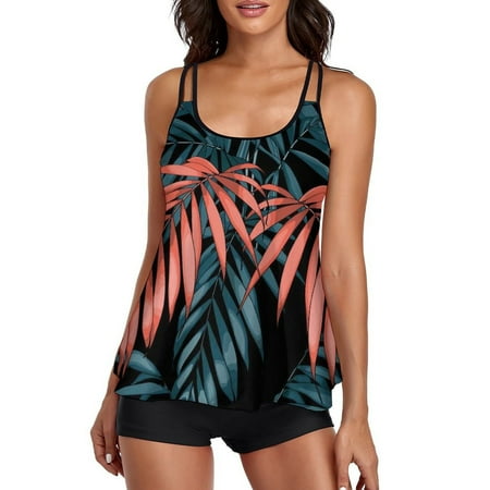IDALL Tankini Swimsuits Bathing Suit Flowy Tankini Bathing Suits For Tummy Control Swimsuits Two Piece Swimwear Tank Top With Boyshorts Swim Suits for Women Camisole Tops Green M(Clearance Sales)