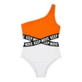 thumbnail image 2 of YONGHS Kids Girls One Shoulder One Piece Swimsuit Surf Rashguard Shirts Swimwear Orange 6, 2 of 7