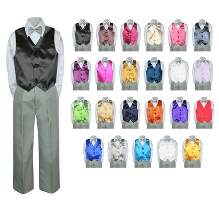 

4PC Shirt Gray Pants Satin Vest Set Baby Boy Toddler Kid Formal Party Suit Sm-7