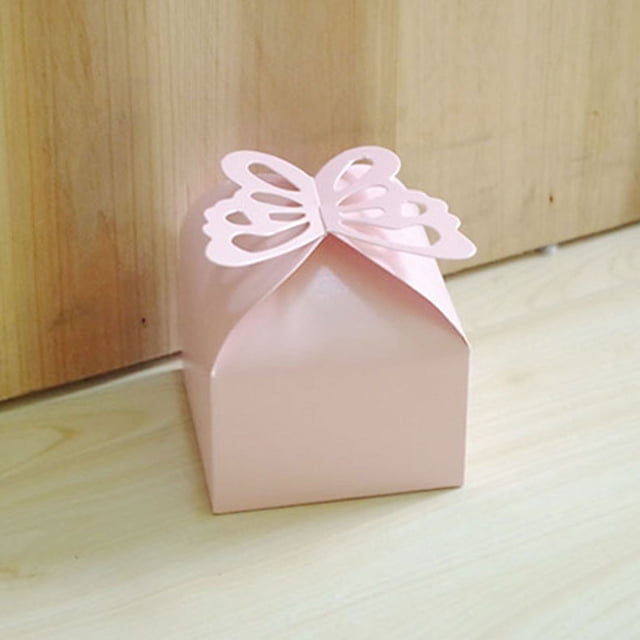 Caja de dulces creativa de color sólido con forma de mariposa, caja de papel con fondo cuadrado y forma de mariposa de papel perlado