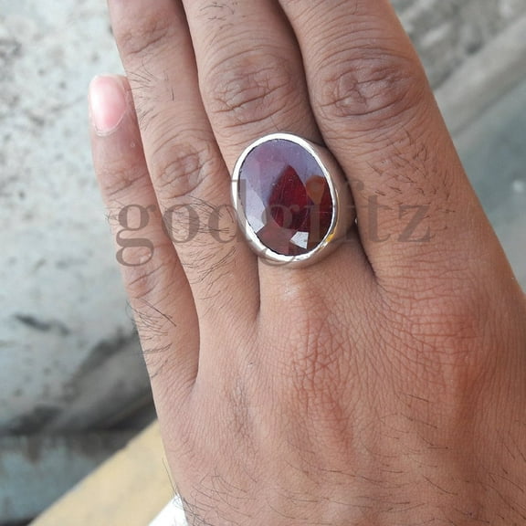 Handcrafted Sterling Silver Ruby Ring: Faceted Men's Signet Jewelry