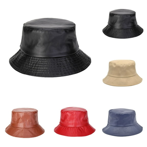 PU Leather Bucket Hat Unisex Casual Solid Color Outdoor Hip Style Cap