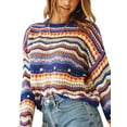 thumbnail image 2 of Seyurigaoka Women Sweater Variegated Color Flared Sleeves Round Collar Knitwear, 2 of 6