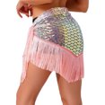 thumbnail image 2 of HULIJA Women's Belly Dance Hip Scarf Glittery Sequin Fringe Triangle Short Skirt Latin Jazz Dance Skirts Pink One Size, 2 of 6