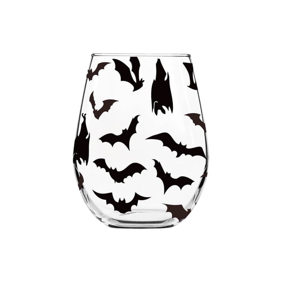 Halloween Glass Stemless Drinking Glass, 15 oz 2D Bat-shaped Glass Cup, Decorative Party Drinkware for Halloween Dinner Parties and Home Bar Decor(1 Pack)