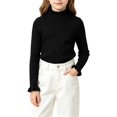 thumbnail image 3 of AUDeals Girls Ruffled Trim Ribbed Knit Turtleneck Sweater Long Sleeve Slim Fit Knitted Top Toddler Baby Kids Casual Layering Wear (Black, 6-12 Months), 3 of 4