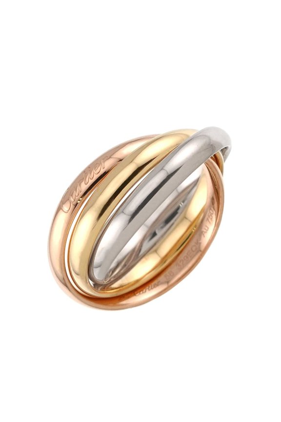 Pre-Owned Cartier Trinity Ring, Medium MM, Size 58, 18K Yellow Gold, White Pink Triple Band,...