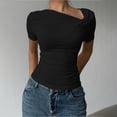 thumbnail image 2 of LWavelet Womens Plus Size One Shoulder Short Sleeve Top Twist Fitted Summer Daily Casual Comfortable Blouse Black L, 2 of 4