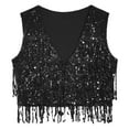 thumbnail image 5 of YONGHS Womens Sequin Fringe Vest Sparkle Open Front Waistcoat Party Prom Glitter Tassel Vest Black 3XL, 5 of 7
