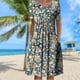 thumbnail image 5 of Vestido De Mujer Vestidos casuales florales Vestido plisado de verano suave para fiesta navideña (Azul M) Cgtredaw para Mujer Azul T XXL, 5 of 6