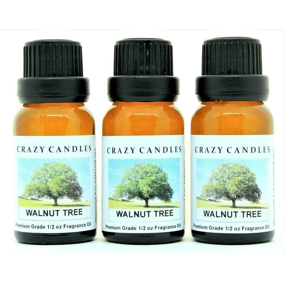 Crazy Candles Walnut Tree 3 Bottles 1/2oz Each (15ml) Premium Grade Scented Fragrance Oil Made in USA