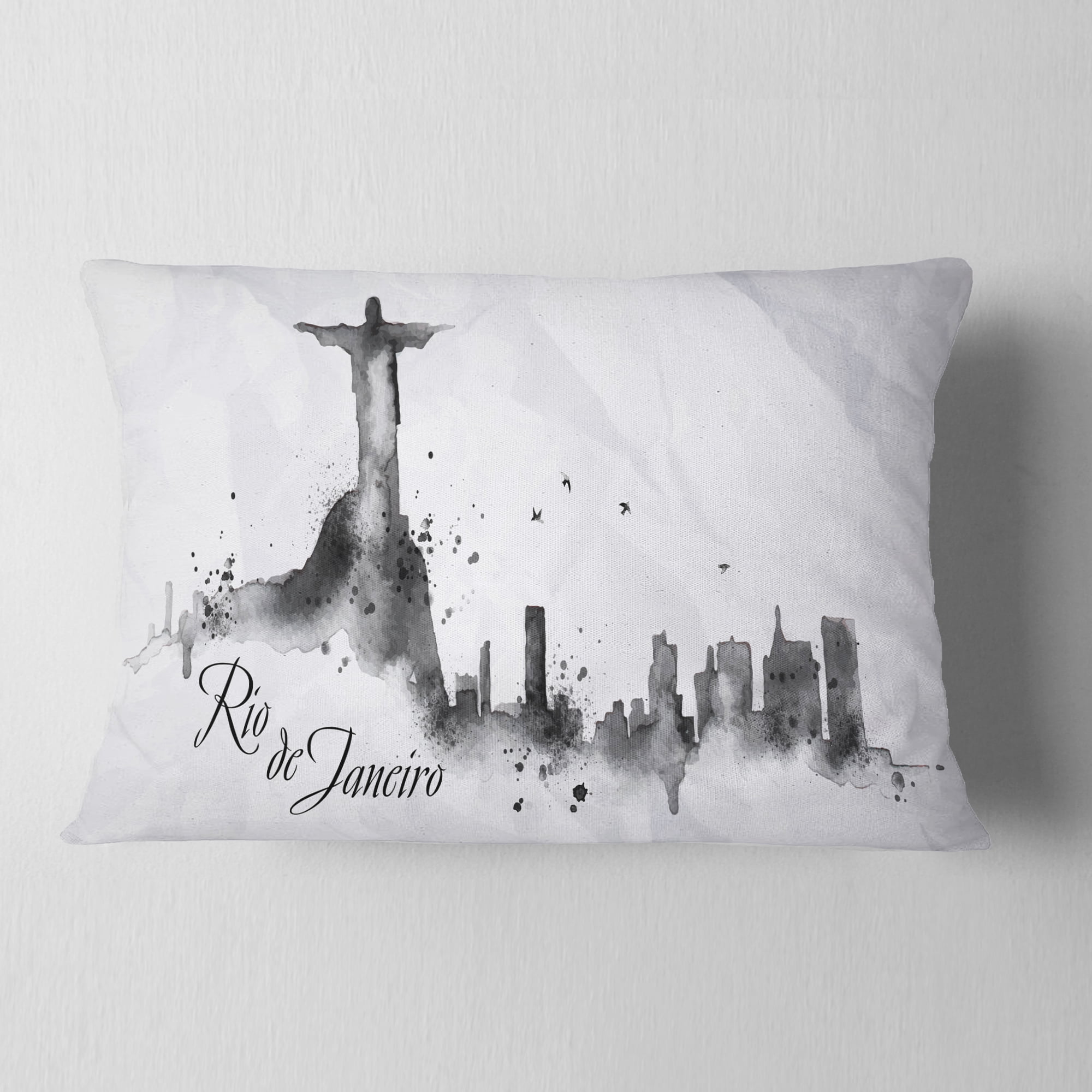 Designart Rio de Janeiro Silhouette - Cityscape Painting Throw Pillow - 12x20