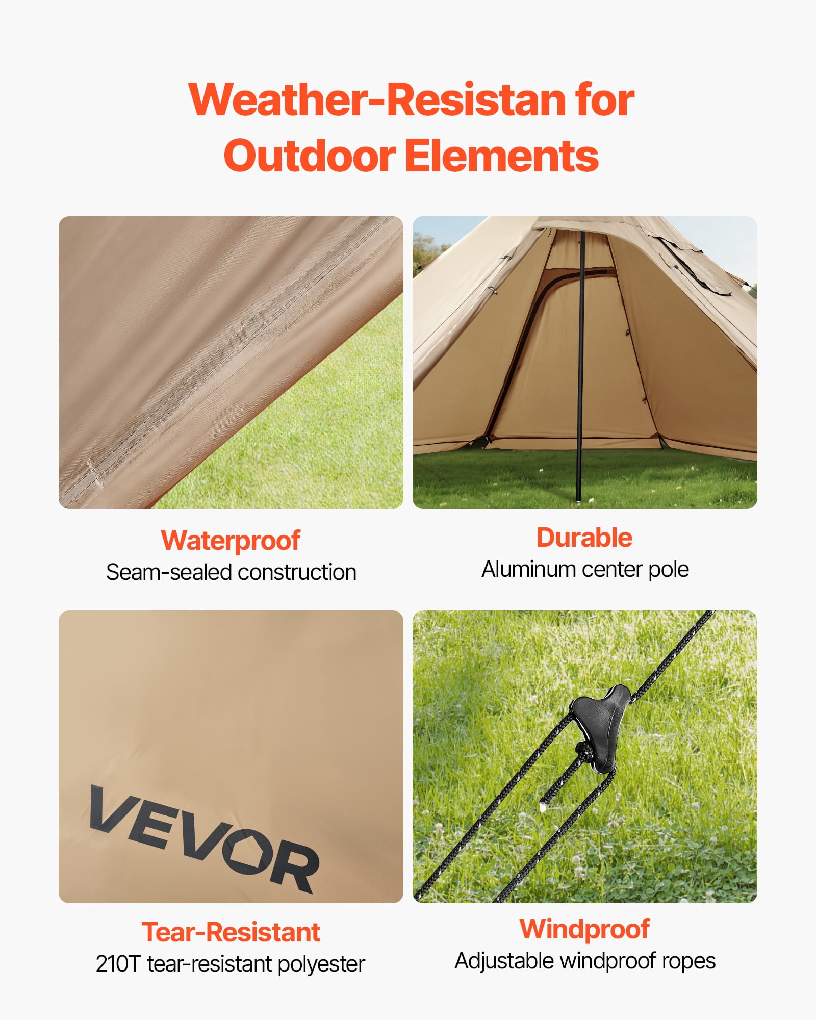 VEVOR Hot Tent for 2 Persons, Portable Winter Tipi Tent with Stove Jack, Waterproof Camping Tents, Lightweight 4 Season Shelter Tents for Hiking Fishing Backpacking, S Size