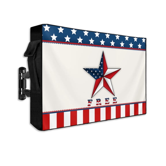 4th of July Outdoor TV Cover 30 to 32 Inch Weatherproof, Independence Day USA Flag Star Red Stripes 600D Oxford TV Covers with Waterproof Zipper, Outside Flat TV Screen Protector Size 30"Wx19"Hx4.5"D