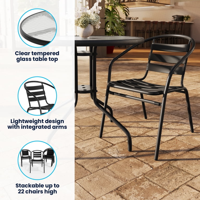 Flash Furniture 31.5'' Round Glass Metal Table with 4 Black Metal