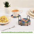thumbnail image 2 of 6 Pcs Drink Coasters with Holder 3.94in Woven Coasters for Drinks Colorful Splashes and Brushstrokes Coaster Set for Protection Table, 2 of 7