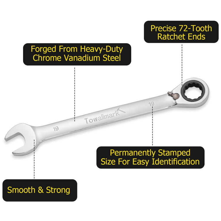 12-Piece Ratcheting Wrench Set 8-19mm - Movable Head, Chrome Vanadium Steel With Bag