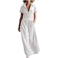 thumbnail image 2 of Karymi Solid Shirt Maxi Dress, Button Down Collared Short Sleeve A-Line Long Dress with Pockets, Casual Flowy Summer Dress Sundress, 2 of 5