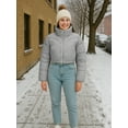 thumbnail image 3 of Womens Premium Midweight Crop Puffer Jacket Grey Insulated Winter Snow Jacket-M, 3 of 9
