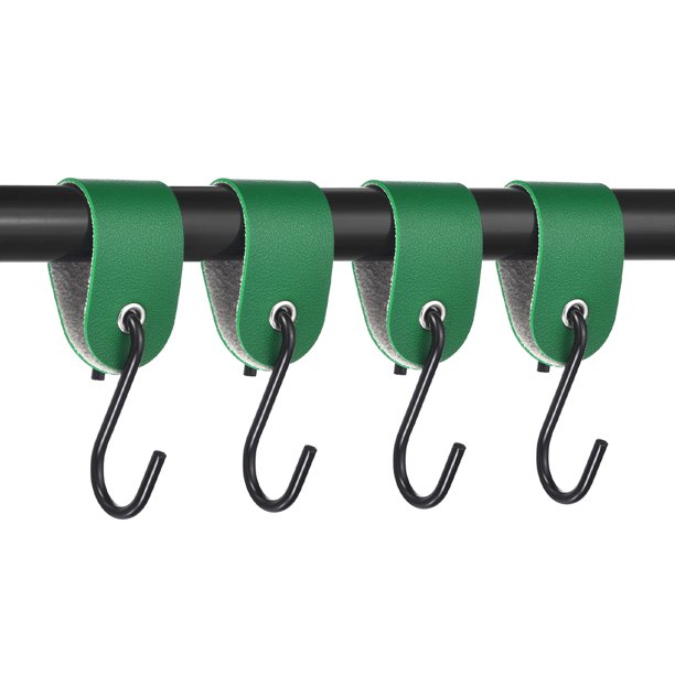 Ganchos S de Cuero Uxcell, (4Pcs, Verde), Correa de Cuero Nappa PU con Ganchos Colgantes de Acero al Carbono