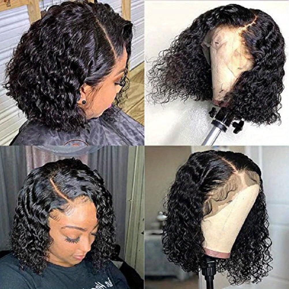 Glueless Human Hair Lace Front Wig 14 Inch Water Wave Bob 180 Density 14 inch wig | Straight/Body Wave/Water Wave/Deep Wave Curly  main image 4