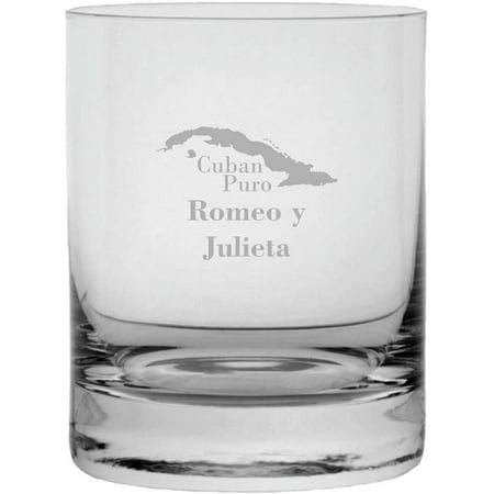 

Romeo y Julieta Cuban Cigar Themed Etched 11oz Crystal Rocks Whisky Glass