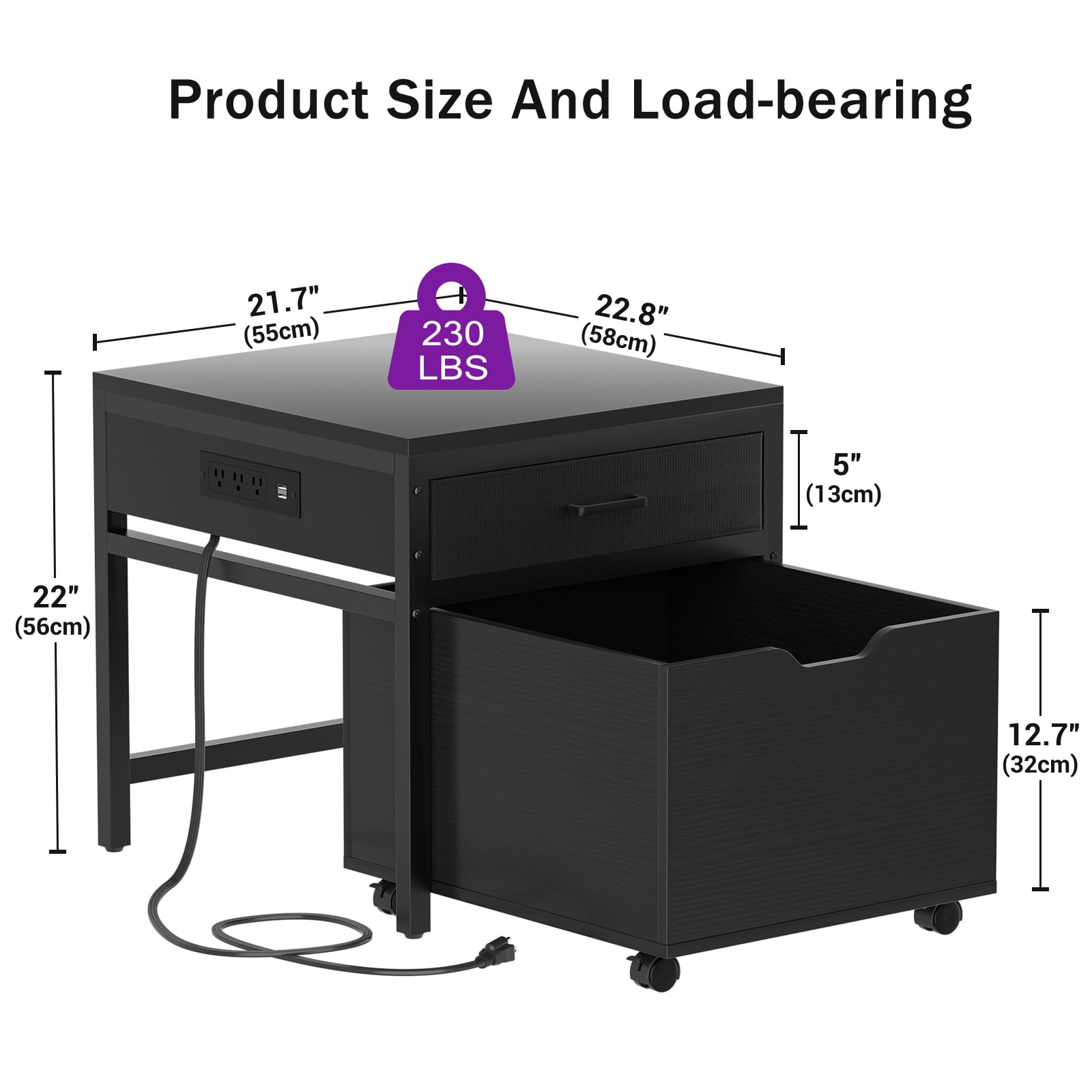 Aheaplus Heavy Duty Rolling Mini Fridge Stand with Drawer Storage & Sockets - Compatible with Mini Fridge & Microwave - for Dorm, Apartment, Office - Black