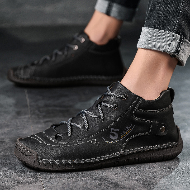 Men's Faux Leather Stitch Non Slip Ankle Boots Lace Up Walking Shoes ...