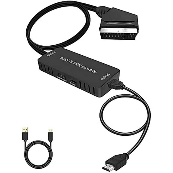 SCART to HD Converter with HD Cable, Scart in HD out HD 720P/1080P Switch Video Audio Converter Adapter for HDTV Monitor