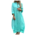 thumbnail image 4 of zanvin Robes d'Été pour Femmes, Robe Chemise à Col en V pour Femmes Couleur Unie Coton Chanvre Cardigan Décontracté à Manches Longues, Bleu Clair, G, 4 of 6