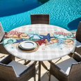 thumbnail image 6 of Summer Starfish Round Tablecloth, Fitted Table Cover with Elastic for 55"-60" Round Tables, Blue Coral Beach Couch Coastal Grey Plaid Table Cloth Outdoor Indoor Dinning Party Waterproof Tablecloths, 6 of 7