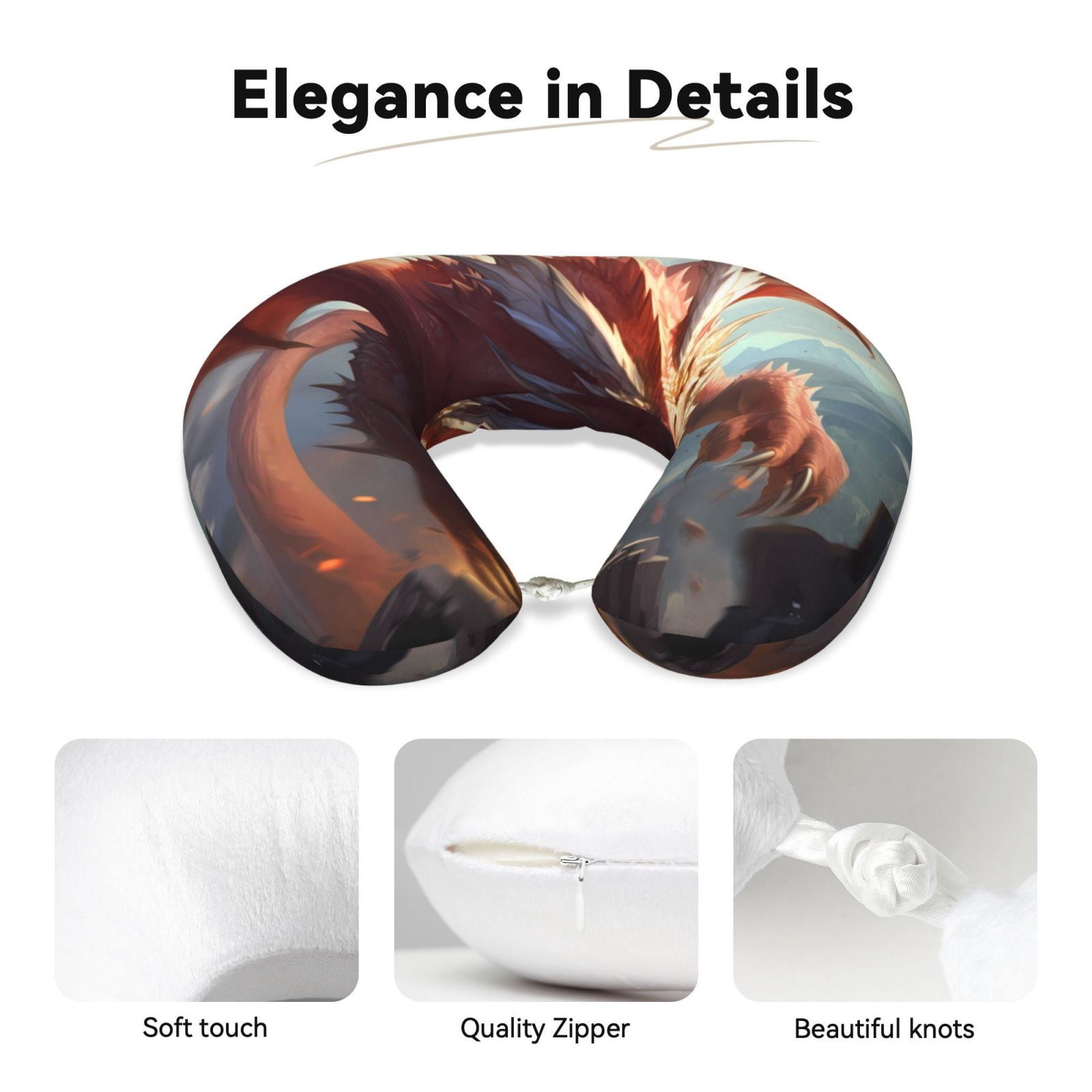 Xecao Ferocious Dragon Fury Print Memory Foam Cervical Neck Pillow Versatile U-Shaped Pillows for Home,Office,Camping,Travelling,Soft Washable Cover
