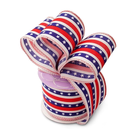 Stars & Stripes Patriotic Ribbon - 2 1/2" x 10 Yards, Wired Ribbon, Memorial Day, 4th of July, America 250, Wreath, USA, Red White Blue Bows, Summer, Rally, Election, Vintage Americana, Veterans Day