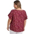 thumbnail image 3 of GRACE & GRANDEUR Women's Plus Size Tops Floral Print Crew Neck Double Layer Ruffles Short Sleeve Summer Blouses 4X Red, 3 of 5