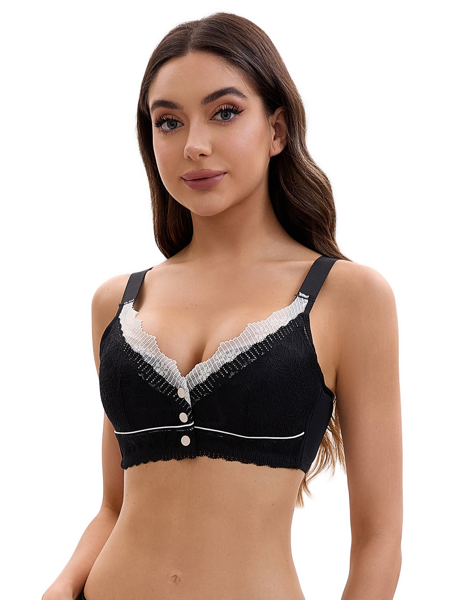 Unique Bargains Front Closure Full Coverage Wirefree Bras L Black