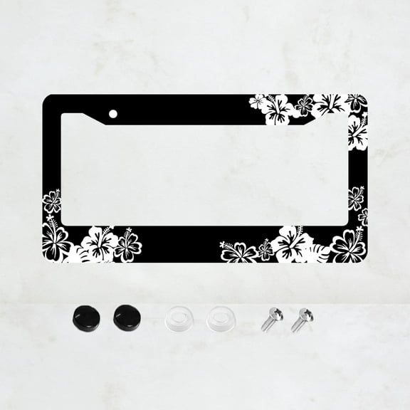White Flower License Plate Prame Aluminum Rust-Proof Auto Parts License Plate Decorative Screws Fit Standard 2 Holes 1 U.S. License Plate, 12.2x 6.3 Inch