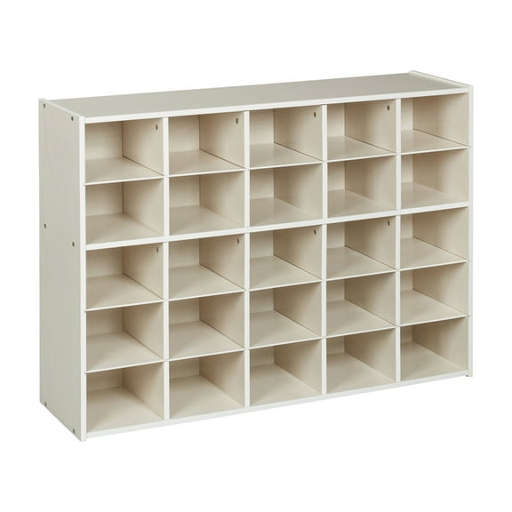 ECR4Kids Streamline 25 Cubby Tray Storage Cabinet, 5x5, Classroom Furniture, White Wash