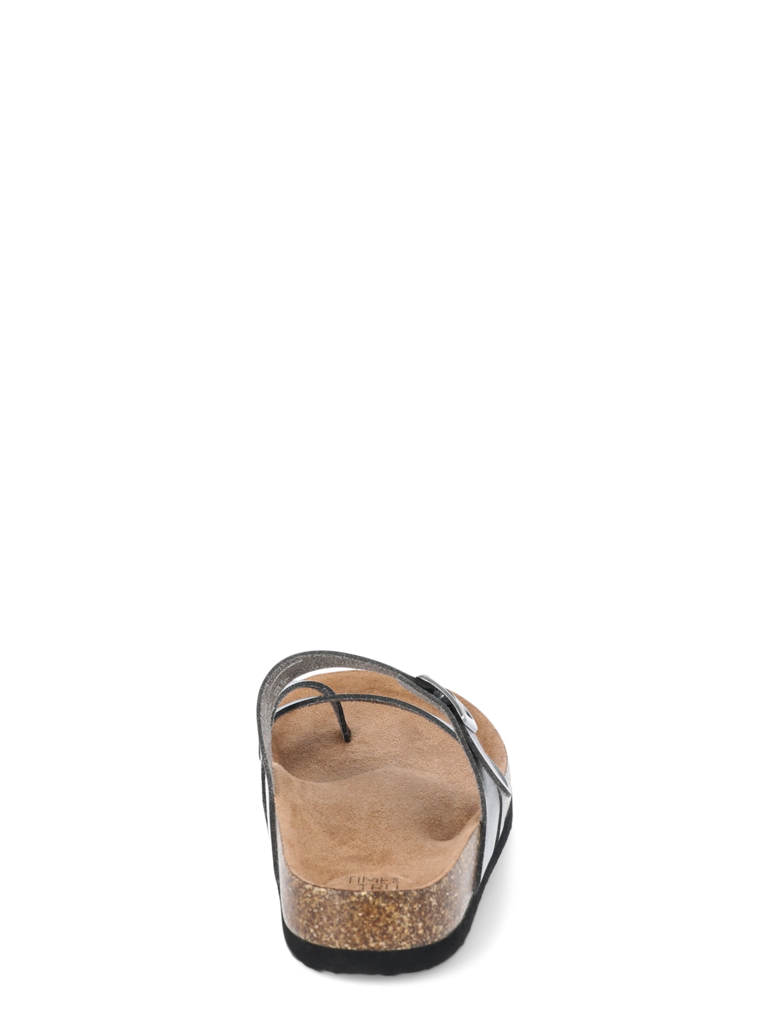 Time and Tru Women's Asymmetric Strap Footbed Sandals, Wide Width Available