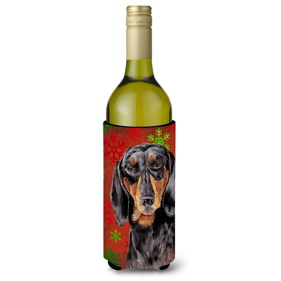 Carolines Treasures SC9403LITERK Dachshund Red and Green Snowflakes Holiday Christmas Wine Bottle Hugger Wine Bottle