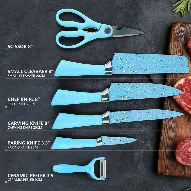 6pcs Kitchen Knife Set Chef Knives Stainless Steel Cleaver Scissor Peeler  Knife