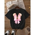 thumbnail image 2 of Easter Pink Bow Graphic Print T-Shirt, Short Sleeve Crew Neck Casual Top For Summer & Spring, Women's Clothing Tee For Adult, Men, Women, Teen, Teenager, Adolescent, Youth., 2 of 4