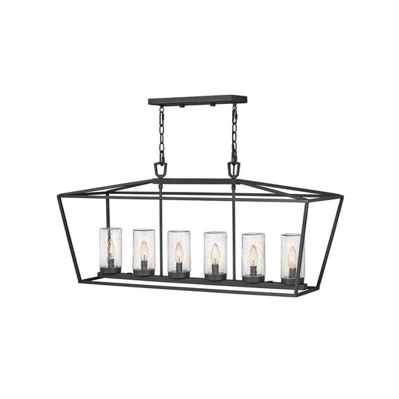 6 Light Outdoor Linear Hanging Lantern in Traditional Style 40 inches Wide By 18.75 inches High-Museum Black Finish-Led Lamping Type-E12 Candelabra