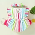 thumbnail image 3 of Infant Baby Girls Romper Outfits Stripe Ruffles Fly Sleeve Jumpsuits Bodysuits with Headband, 3 of 8